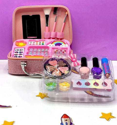 Girls Real Makeup Kit – Zipper Box Cosmetic Toy Set for Kids