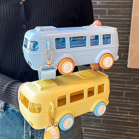 'Bus Shape Unique Water Bottle With Straw - 600 ML